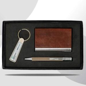 <b>Pelamber Gift set</b> With Business card case, ballpoint pen with silver trimming, & keychain