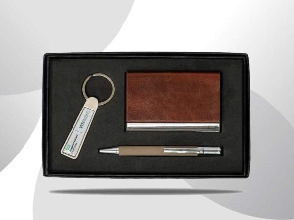 <b>Pelamber Gift set</b> With Business card case, ballpoint pen with silver trimming, & keychain