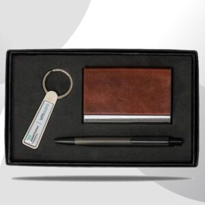 <b>Pelisma Cardcase set</b> With business card case, metal silver triangle body ball point pen & keychain