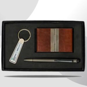 <b>Flexet Cardcase set</b>  With leatherette Card case metal body ball point pen &silver coloured keychain