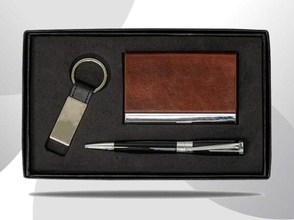 <b>Pelman Cardcase set </b>  With business card case, triangle body ball point pen & metal keychain