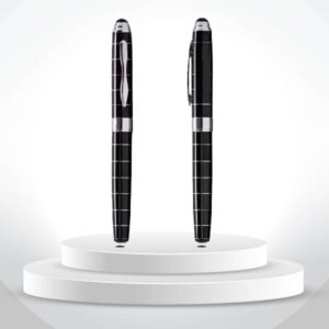 <b>Argyle - Black</b>Roller pen with silver grid design