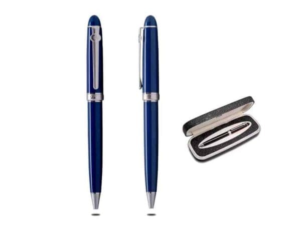 <b>Duke Dignity</b><br>Blue metal pen with silver trimmings