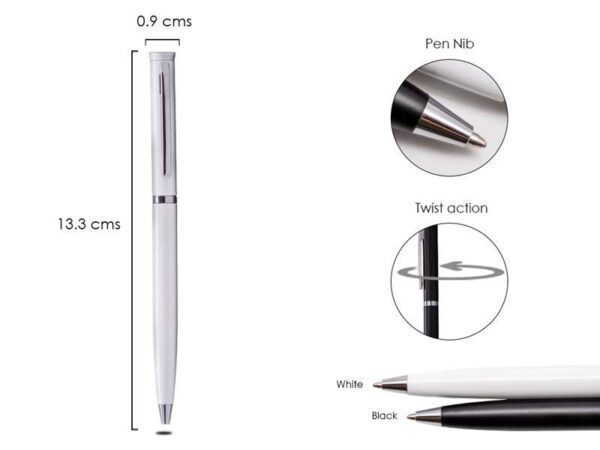 <b> Lean - White</b>  Thin metal pen with chrome ring - Image 2