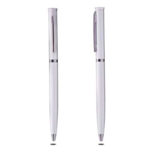 <b> Lean - White</b>  Thin metal pen with chrome ring