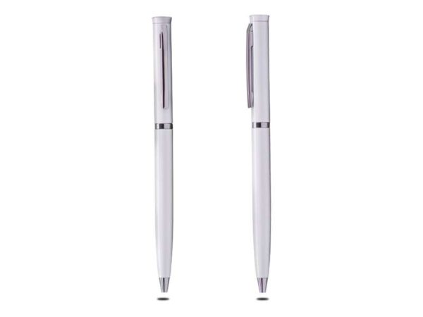 <b> Lean - White</b>  Thin metal pen with chrome ring