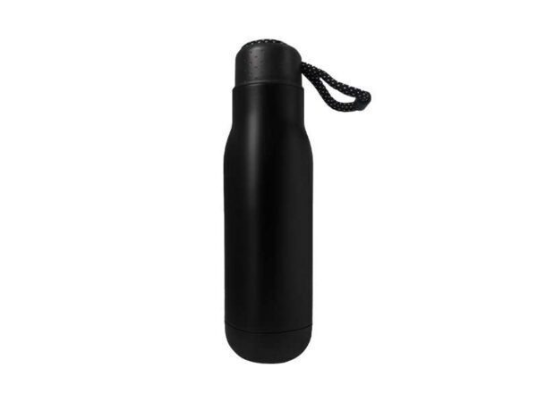 Black insulated reusable water bottle with handle